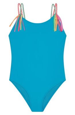 Beach Lingo Kids' Tied Up in Love Fringe One-Piece Swimsuit in Blue