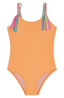 Beach Lingo Kids' Tied Up in Love Fringe One-Piece Swimsuit in Orange