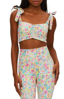 Beach Riot Amelia Floral Print Tie Shoulder Sports Bra in Forget Me Not Floral