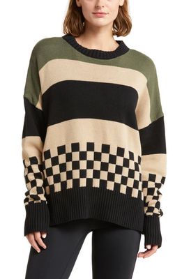 Beach Riot Callie Stripe Checkerboard Sweater in Taupe & Black Check