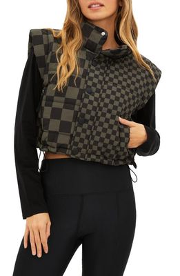 Beach Riot Canyon Crop Puffer Vest in Olive Check