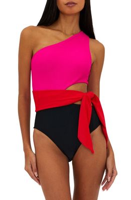 Beach Riot Carlie Cutout One-Shoulder Tie Waist One-Piece Swimsuit in Glacier Colorblock