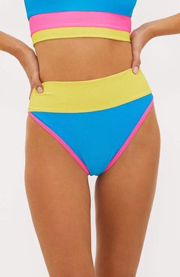 Beach Riot Emmy Colorblock High Waist Bikini Bottoms in Coral Reef Colorblock