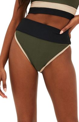 Beach Riot Emmy Colorblock High Waist Bikini Bottoms in Military Olive Colorblock