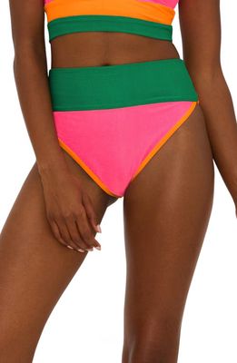Beach Riot Emmy Colorblock High Waist Bikini Bottoms in Strawberry Color Block