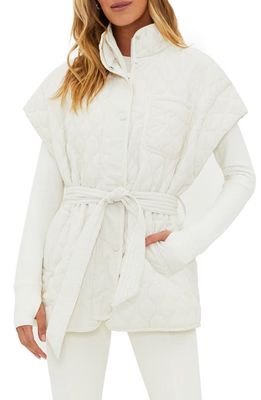 Beach Riot Glenn Quilted Cap Sleeve Belted Vest in Snow Cloud