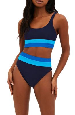 Beach Riot Heidi Colorblock High Waist Bikini Bottoms in Marine Colorblock