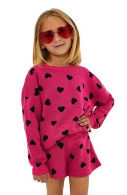 Beach Riot Kids' Little Callie Heart Crewneck Sweater in Candy Hearts