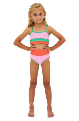 Beach Riot Kids' Little Eva & Emme Two-Piece Swimsuit in Coral Beach Colorblock
