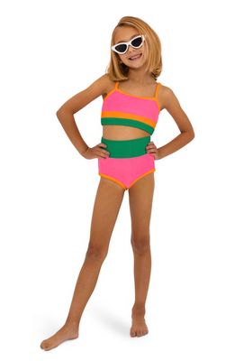 Beach Riot Kids' Little Eva N Emmie Two-Piece Swimsuit in Strawberry Colorblock