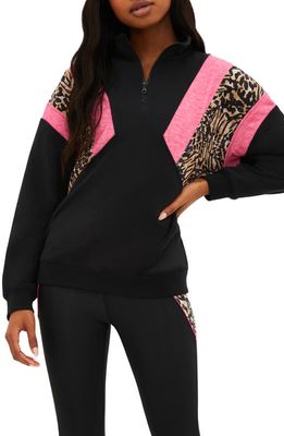 Beach Riot Maxine Colorblock Half Zip Jacket in Amour Leopard