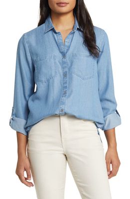 beachlunchlounge Arlita Chambray Button-Up Shirt in Medium Blue