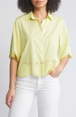 beachlunchlounge Clo Eyelet Border Button-Up Shirt in Acid Yellow 