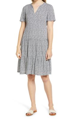 beachlunchlounge Coley Print Tiered Shift Dress in Navy Scroll