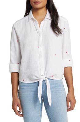 beachlunchlounge Devon Heart Embroidered Cotton Tie Front Shirt in Love Song