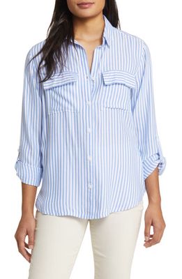 beachlunchlounge Farrah Stripe Button-Up Shirt in Blue Ice