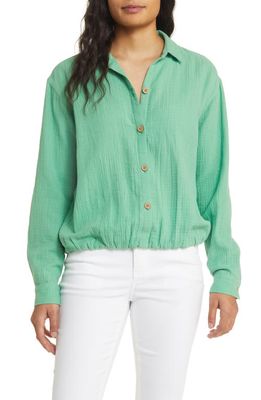 beachlunchlounge Fleur Double Cotton Gauze Blouson Shirt in Green Mint