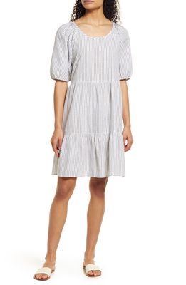 beachlunchlounge Luca Puff Sleeve Linen & Cotton A-line Dress in Sage Leaves