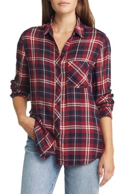 beachlunchlounge Plaid Button-Up Shirt in Berry Smash