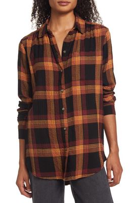 beachlunchlounge Plaid Button-Up Shirt in Caramel Caf