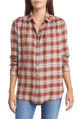 beachlunchlounge Plaid Button-Up Shirt in Golden Maple