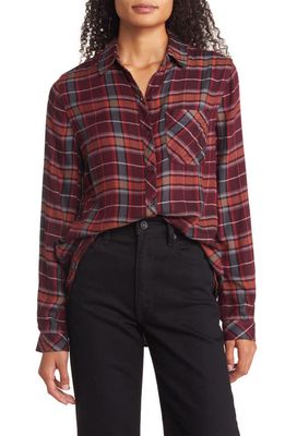 beachlunchlounge Plaid Button-Up Shirt in Midnight Wine