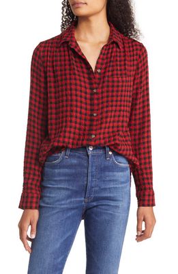 beachlunchlounge Plaid Button-Up Shirt in Perylene