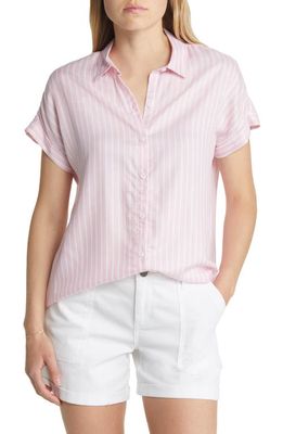 beachlunchlounge Spencer Striped Short Sleeve Camp Shirt in Piggy Pink