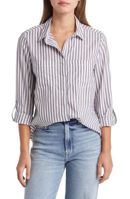 beachlunchlounge Stripe Cotton & Modal Button-Up Shirt in Silver Lining