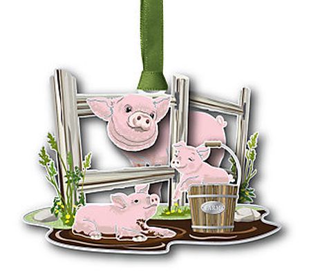 Beacon Designs Solid Brass Mama Pig and Piglets Ornament