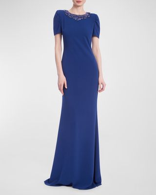 Bead-Embellished Column Gown
