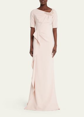 Bead-Embellished Draped Crepe Gown