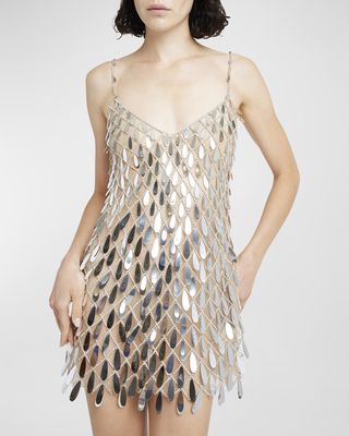 Bead Embellished Tulle Sleeveless Mini Dress