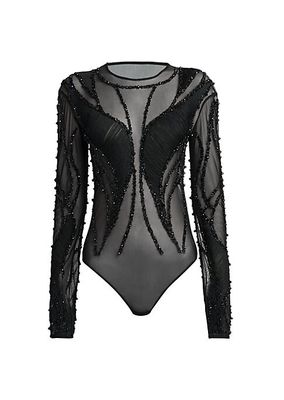 Bead-Embroidered Tulle Bodysuit
