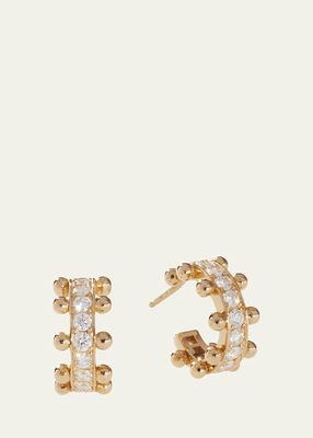 Beaded 18K Recycled Yellow Gold and Lab Grown Diamond Small Hoop Earrings
