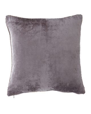 Beaded-Edge Velvet Pillow in Gray, 18" Square