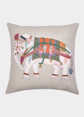 Beaded Elephant Pillow, 22"Sq.