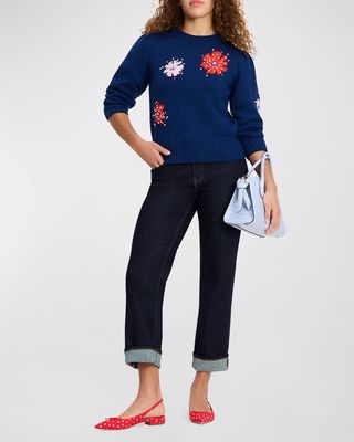 Beaded Floral Applique Wool Sweater