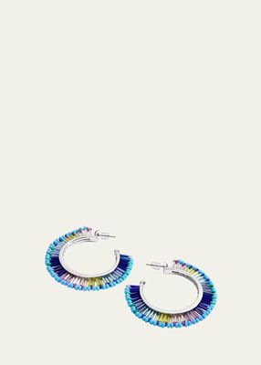 Beaded Fringe Hoop Earrings in Blue Dream