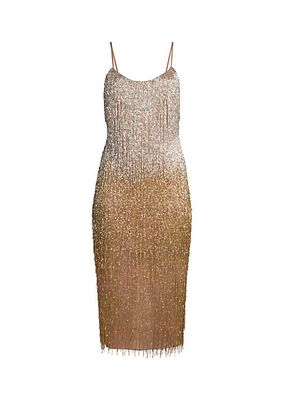 Beaded Fringe Ombré Midi-Dress