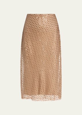 Beaded Sequin Straight Midi Skirt
