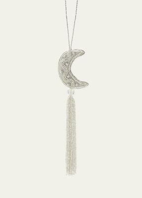 Beaded Silver Moon With Tassel Christmas Ornament
