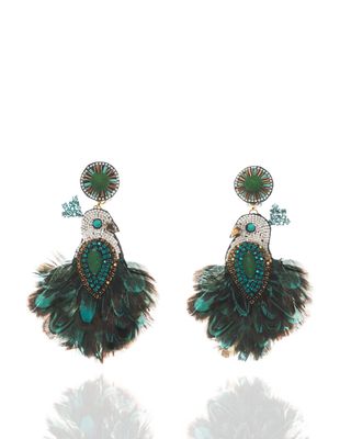 Beaded Tassel Drop Clip-On Earrings, Emerald