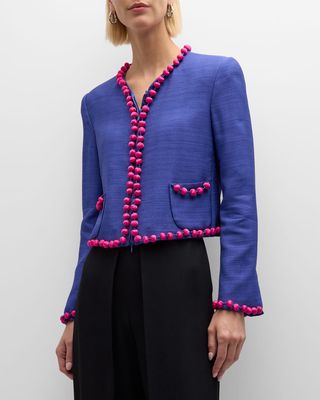 Beaded Zip-Front Cropped Jacket