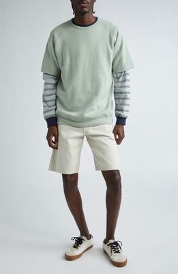 BEAMS Cutoff Sleeve French Terry Sweatshirt in Green 