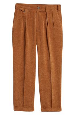 BEAMS Double Pleat Cotton & Wool Knit Trousers in Golden Brown 28