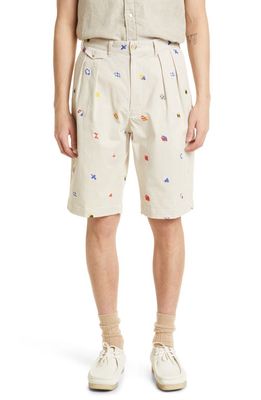 BEAMS Embroidered Twill Bermuda Shorts in Cement