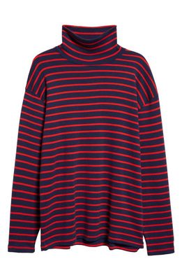 BEAMS Fraise Stripe Long Sleeve Turtleneck Cotton Rib T-Shirt in Navy 79