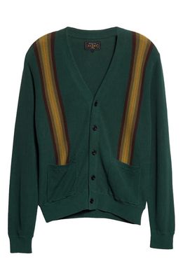 BEAMS Jacquard Stripe Cotton Cardigan in Green 65