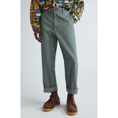 BEAMS Mil Herringbone Stripe Pants in Sage 66 